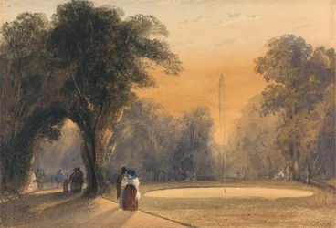 Brunnen in den Gärten, Paris, Abend